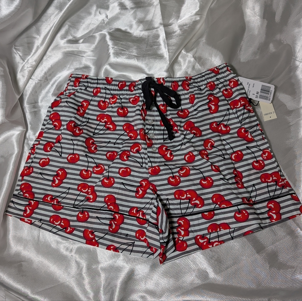 Forever 21 Cute Cherry Stripe Pajama Shorts PJ Sexy